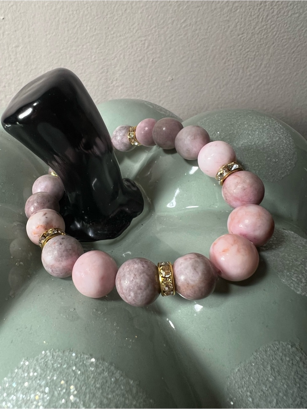 Pink Beaded Bracelet with Gold Accents